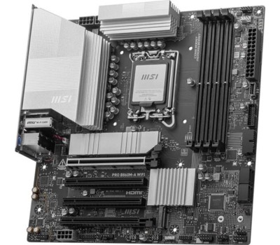 Материнская плата MSI Материнская плата PRO B860M-A WIFI B860, LGA1851, 4*DDR5, 4*PCIEx16, 3*M.2, 2*TypeC, 3*USB3.2Gen2, 6*USB3.2Gen1, 2*USB2.0, 4*SATA3.0, 5G, Type-C(DP), DP, HDMI, M-ATX, RTL