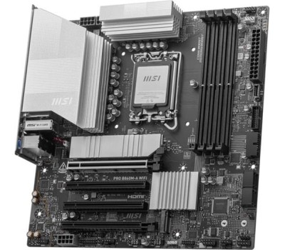 Материнская плата MSI Материнская плата PRO B860M-A WIFI B860, LGA1851, 4*DDR5, 4*PCIEx16, 3*M.2, 2*TypeC, 3*USB3.2Gen2, 6*USB3.2Gen1, 2*USB2.0, 4*SATA3.0, 5G, Type-C(DP), DP, HDMI, M-ATX, RTL