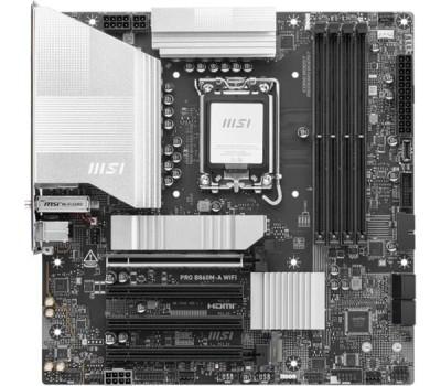 Материнская плата MSI Материнская плата PRO B860M-A WIFI B860, LGA1851, 4*DDR5, 4*PCIEx16, 3*M.2, 2*TypeC, 3*USB3.2Gen2, 6*USB3.2Gen1, 2*USB2.0, 4*SATA3.0, 5G, Type-C(DP), DP, HDMI, M-ATX, RTL