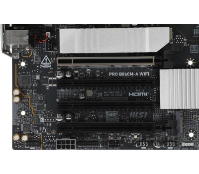Материнская плата MSI Материнская плата PRO B860M-A WIFI B860, LGA1851, 4*DDR5, 4*PCIEx16, 3*M.2, 2*TypeC, 3*USB3.2Gen2, 6*USB3.2Gen1, 2*USB2.0, 4*SATA3.0, 5G, Type-C(DP), DP, HDMI, M-ATX, RTL
