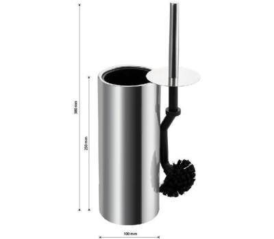 САНАКС - Ёрш для унитаза напольный, круглый, ПРЕМИУМ, с ИЗОГНУТЫМ ЁРШИКОМ, БЕЗШОВНЫЙ, из нержавеющей полированной стали 201 1007