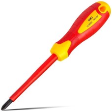 Отвертка DELI Диэлектрическая крестовая DL516100 PH2х100мм сталь Cr-V, сертификат VDE для работ под напряжением до 1000 В