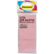 SILWERHOF Блок самоклеящийся бумажный 38x51мм 100лист. 75г/м2 пастель розовый европодвес (упак.:3шт)