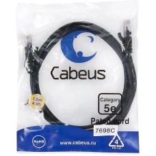 CABEUS Патч-корд PC-UTP-RJ45-CAT.5E-1.5M-BK U/UTP RJ-45 вил.-вилка RJ-45 кат.5E 1.5м черный ПВХ