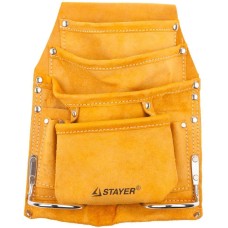 STAYER кожаная, 2 скобы, поясная сумка для инструментов с 8 карманами (38505)