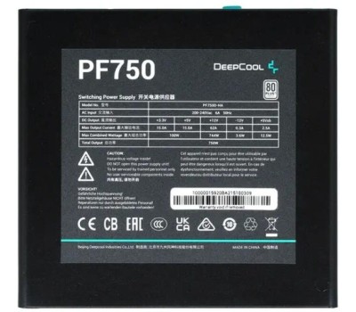 Блок питания DEEPCOOL Блок питания PF750 80+ (ATX 2.4 750W, PWM 120mm fan, 80 PLUS, Active PFC) RET