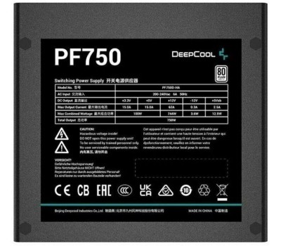 Блок питания DEEPCOOL Блок питания PF750 80+ (ATX 2.4 750W, PWM 120mm fan, 80 PLUS, Active PFC) RET