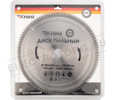 Диск пильный KRANZ (KR-92-0136) Диск пильный 305 мм х 100 зуб х 32/30 мм