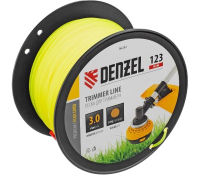 Леска для триммера DENZEL Леска для триммера круглая, 3,0мм х 123м, на DIN катушке FLEX CORD, 96282