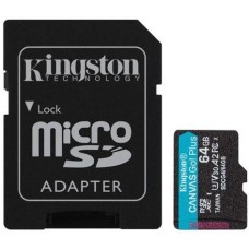 Карта памяти KINGSTON Карта памяти microSDXC UHS-I U3 Canvas Go Plus 64 ГБ, 200 МБ/с, Class 10, SDCG4/64GB, 1 шт., переходник SD