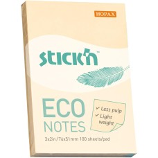 STICK`N Блок самоклеящийся бумажный ECO 21741 51x76мм 100лист. 60г/м2 пастель желтый
