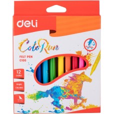 DELI Фломастеры EC10000 ColoRun Вентилируемый 12цв. коробка с европодвесом