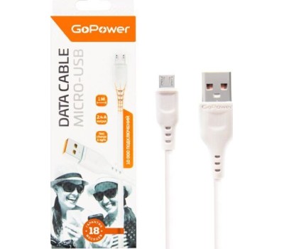 Дата-кабель GOPOWER (00-00018563) GP01M USB (m)-microUSB (m) 1.0м 2.4A белый