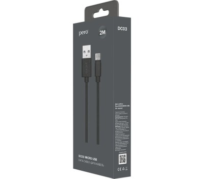 дата-кабель PERO DC-03 MICRO-USB, 2А, 2М, ЧЕРНЫЙ