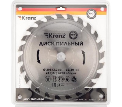 Диск пильный KRANZ (KR-92-0134) Диск пильный 305 мм х 24 зуб х 32/30 мм