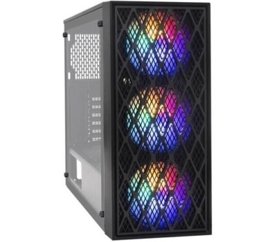 Корпус для ПК EXEGATE EX292859RUS Корпус Miditower EVO-8243 (ATX, без БП, 2*USB+1*USB3.0, черный, 3 вент. с RGB подсветкой, боковая панель - закаленное стекло)