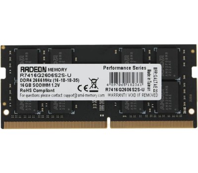 AMD RADEON Модуль памяти R7 Performance Series Black R7416G2606S2S-U 16GB DDR4 2666 SO DIMM Non-ECC, CL16, 1.2V, RTL (182361) {100}