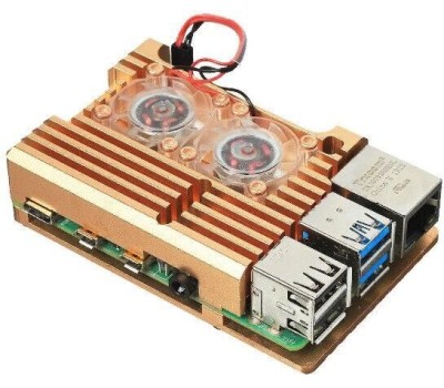Корпус для ПК ACD Корпус RA504 Gold Metal Aluminum Case with Double Fans for Raspberry Pi 4B