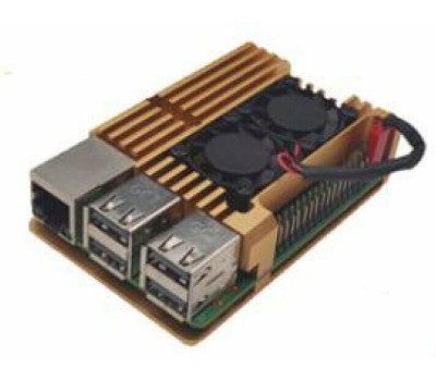 Корпус для ПК ACD Корпус RA504 Gold Metal Aluminum Case with Double Fans for Raspberry Pi 4B