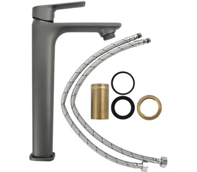 МАГНУС - Смеситель на раковину ВЫСОКИЙ, литой корпус, цвет графит 8402