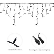 NEON-NIGHT Гирлянда светодиодная Бахрома (Айсикл) 4,0х0,6м 128 LED ТЕПЛЫЙ БЕЛЫЙ черный каучук 2,3мм IP67 постоянное свечение 230В нужен блок 315-000