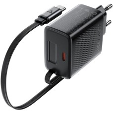 ACEFAST Зарядное устройство A110 PD 30W Gan Charger USB-C+USB-C With Retractable Cable с кабелем. Цвет: черный