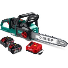 ЗУБР 40 В, (2x20В), 400 мм шина, 2 АКБ LMS (4 Ач), пила цепная аккумуляторная (ПЦБ-4040-42)
