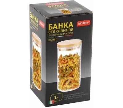 Стеклянная банка MALLONY Стеклянная банка для сыпучих продуктов с крышкой BAMBU, объем: 1,3 л (004448)