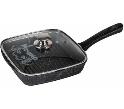 Сковорода МЕЧТА С68802 Гранит black 28*28см с несъемной ручкой и стекл. Крышкой