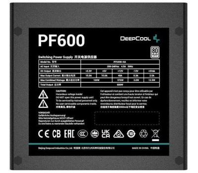 Блок питания DEEPCOOL Блок питания PF600 80+ (ATX 2.4 600W, PWM 120mm fan, 80 PLUS, Active PFC) RET