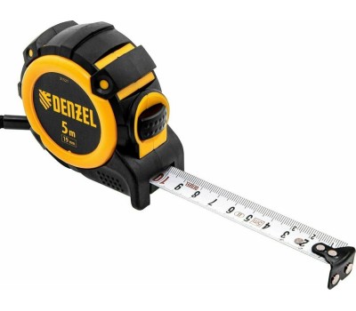 Рулетка DENZEL Рулетка 5м х 19мм, автоматич. фиксац., нейлон. покрытие, магнит. зацеп, двухстор. разметка 31521