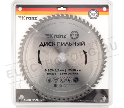 Диск пильный KRANZ (KR-92-0135) Диск пильный 305 мм х 60 зуб х 32/30 мм