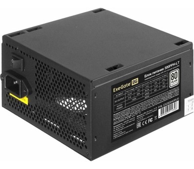 Exegate EX282040RUS Блок питания 500W Exegate 500PPH-LT, 80+,RTL ATX, black, APFC, 12cm, 24p, (4+4)p, 5*SATA, 3*IDE