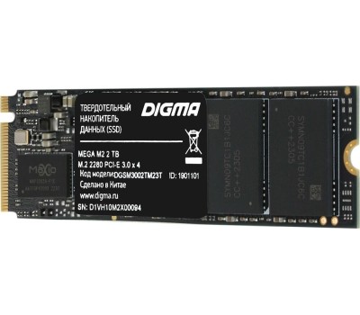 Накопитель SSD DIGMA SSD накопитель Mega M2 DGSM3002TM23T 2ТБ, M.2 2280, PCIe 3.0 x4, NVMe, M.2, rtl