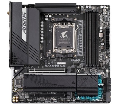 Материнская плата Gigabyte B650M AORUS ELITE AX {Socket AM5, AMD B650, 4xDDR5-5200, HDMI+DP, 2xPCI-Ex16, 4xSATA3(RAID 0/1/10), 2xM.2, 8 Ch Audio, 2.5GLan, WiFi, (4+4)xUSB2.0, (7+2)xUSB3.2, (1+1)xUSB3.2 Type-C™, mATX}