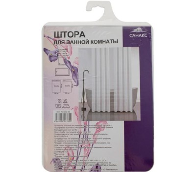 Шторка для ванной САНАКС - Штора в ванную комнату двойная, однотонная БЕЛАЯ 120см х 180см х 2 штуки, полиэстэр 032-03