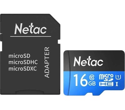 NETAC Карта памяти microSDHC UHS-I U1 P500 16 ГБ, 80 МБ/с, Class 10, NT02P500STN-016G-R, 1 шт., переходник SD