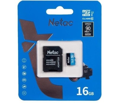 NETAC Карта памяти microSDHC UHS-I U1 P500 16 ГБ, 80 МБ/с, Class 10, NT02P500STN-016G-R, 1 шт., переходник SD