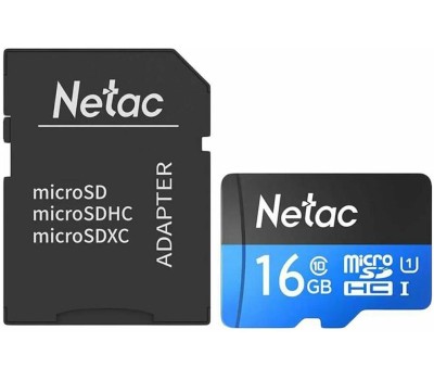 NETAC Карта памяти microSDHC UHS-I U1 P500 16 ГБ, 80 МБ/с, Class 10, NT02P500STN-016G-R, 1 шт., переходник SD