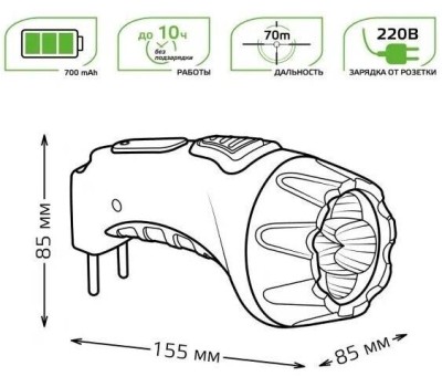 GAUSS Фонарь ручной GFL105 черный 7Вт лам.:светодиод. (GF105)