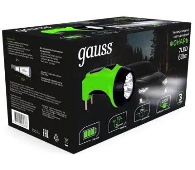 GAUSS Фонарь ручной GFL105 черный 7Вт лам.:светодиод. (GF105)