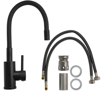 Смеситель для кухни САНАКС 13064 Смеситель для кухни, гибкий черный излив, из нержавеющей стали марки 304, цвет ЧЕРНЫЙ