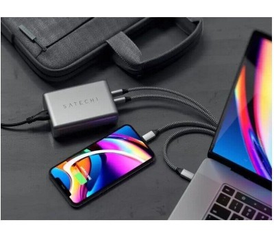 SATECHI Сетевое зарядное устройство Compact Charger 100W с технологией GaN Power. Цвет: серый космос