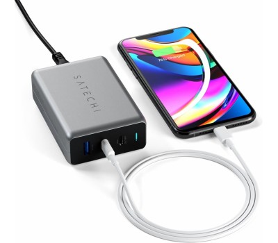SATECHI Сетевое зарядное устройство Compact Charger 100W с технологией GaN Power. Цвет: серый космос