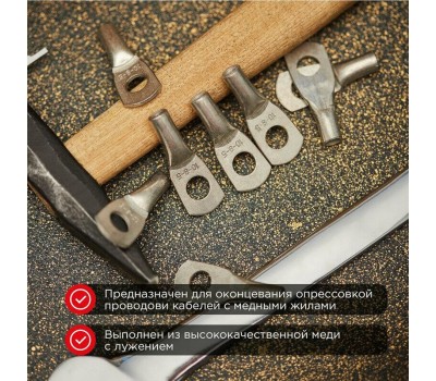 Наконечник REXANT Наконечник медный луженый ТМЛ-Р 10–8 (10мм² - Ø8мм) (в упак. 100 шт.)