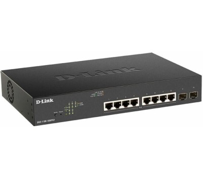 D-LINK SMB D-Link DGS-1100-10MPV2/A3A Настраиваемый L2 коммутатор с 8 портами 10/100/1000Base-T и 2 портами 1000Base-X SFP (8 портов PoE 802.3af/at, PoE-бюджет 130 Вт)