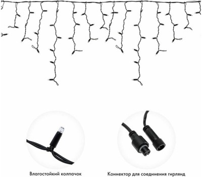 NEON-NIGHT Гирлянда светодиодная Бахрома (Айсикл) 4,0х0,6м 128 LED ТЕПЛЫЙ БЕЛЫЙ черный каучук 2,3мм IP67 эффект мерцания 230В нужен блок 315-000