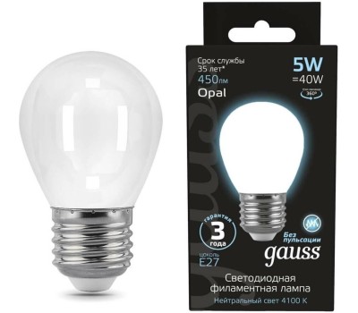 GAUSS Лампа филаментная E27, шар, 5Вт, одна шт. [105202205]