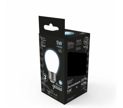 GAUSS Лампа филаментная E27, шар, 5Вт, одна шт. [105202205]