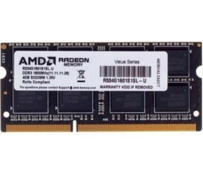 AMD RADEON Модуль памяти 4GB DDR3L 1600 SO DIMM R5 Entertainment Series Black R534G1601S1SL-U Non-ECC, CL11, R534G1601S1SL-U 1.35V, Retail (182460)